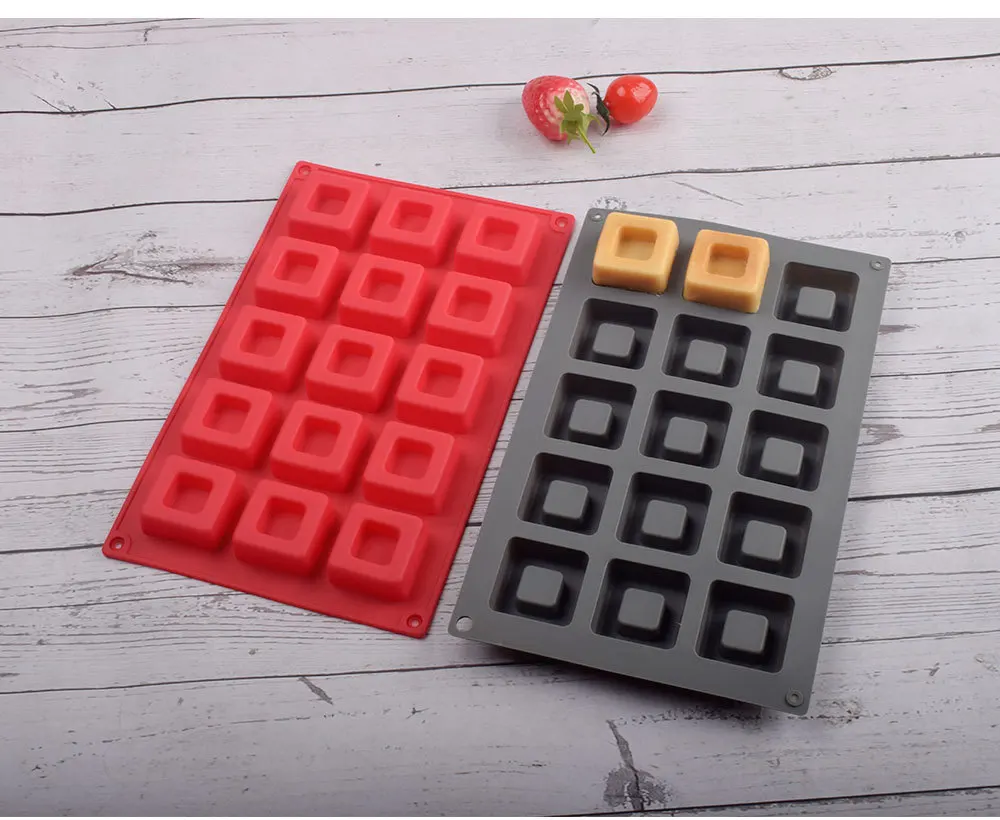 15-Grid Square Silicone Oven Mold for Cake Cookie Chocolate & Candy Baking High Temperature Resistant DIY Baking Tools manufacture