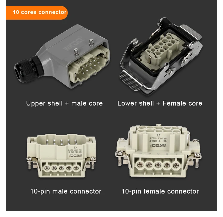 10 Pin Heavy Duty Industrial Electrical Connector Factory Direct Male and Female Automotive Female&male Sliver-plated WONKEDQ