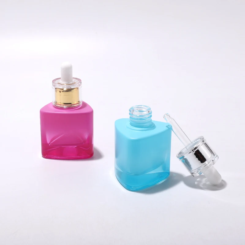 Luxury Triangle 30ml Thick Bottom Dropper Bottle Blue Serum Lotion Skincare Bottles Glass Cosmetic Bottle