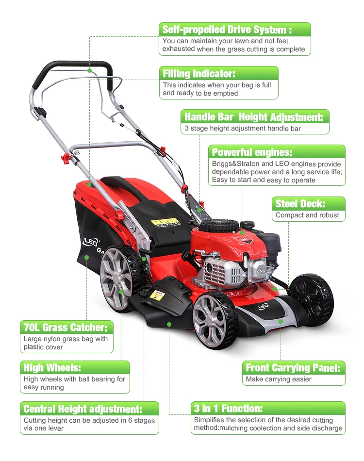 Leo Lm51z2l(np170) Lawn Mower Gasoline 6hp Folding Handle Engine Self