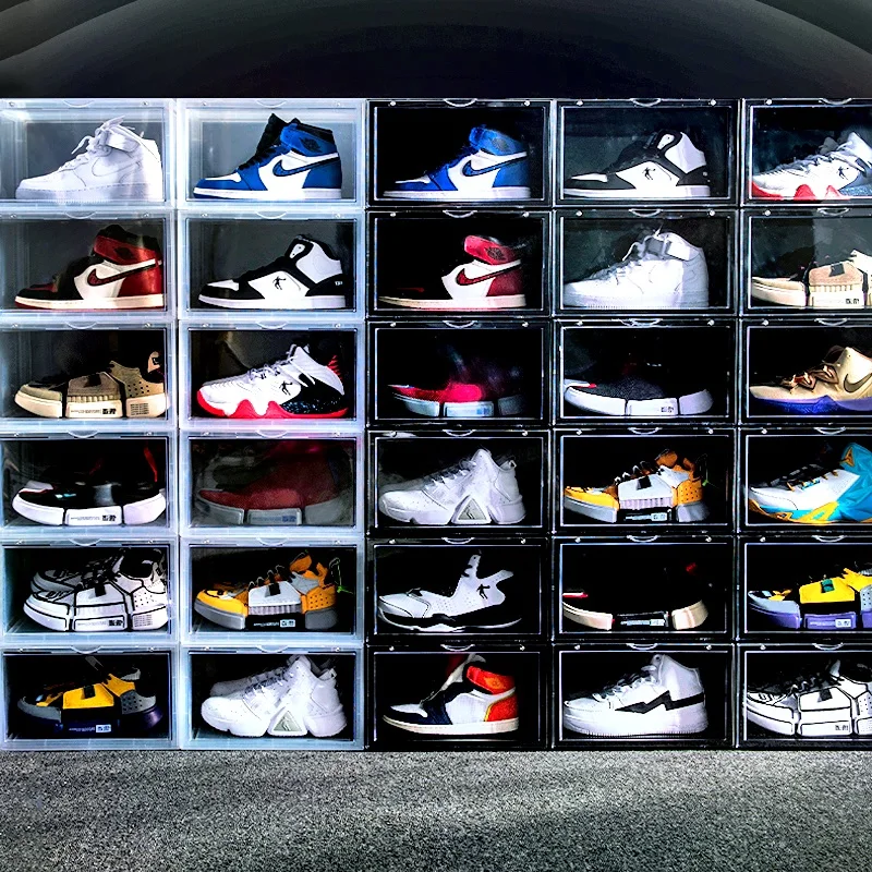 TOP Custom Stackable Container Dustproof Acrylic Shoe Storage Box Transparent Display Case Shoes Plastic Sneaker Box  with logo