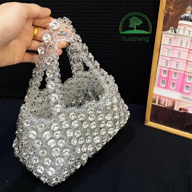 Yunsheng 2024 Customised rhinestone woven beaded clutch bucket vegetable basket handbag wedding party evening bag