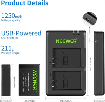 NEEWER 2-Pack LP-E17 Replacement Battery and Dual USB Charger for Canon detail image