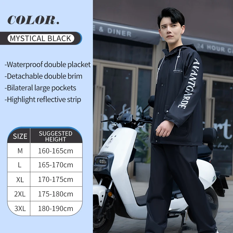 Reusable plastic split type raincoat for long-distance travel fishing motorcycle riding rain coat factory