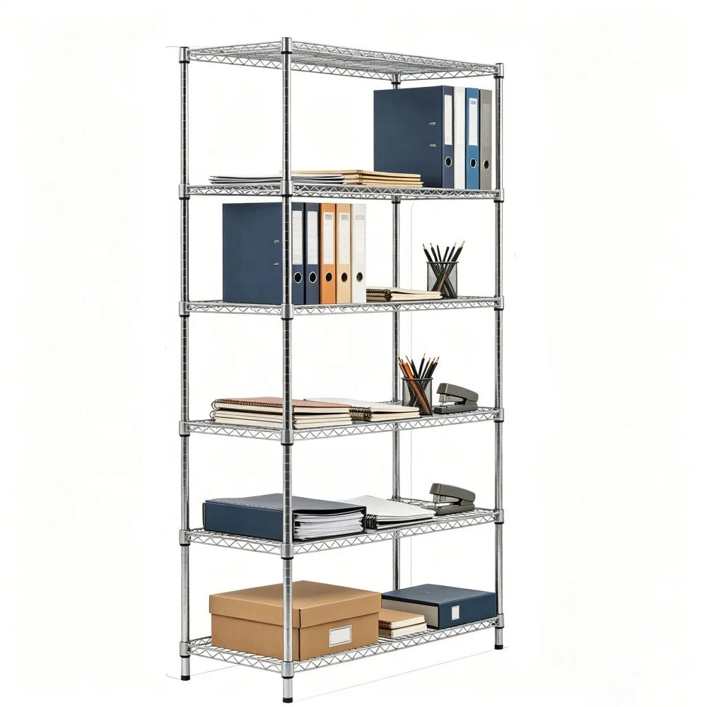 Modern Rack 6 Tiers Heavy Duty Iron Steel Metal Metro Office Garage NSF Wide Chrome Wire Shelving