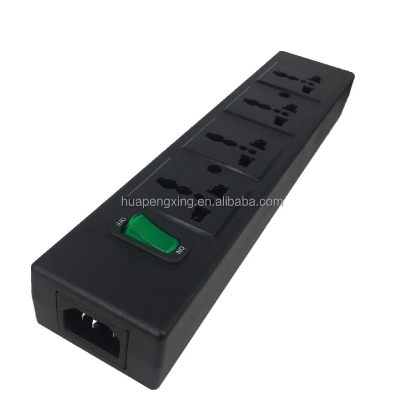 Universal Multi Plug Sockets 4 Outlet Power Strip Individual Switch Red Light Black Detachable