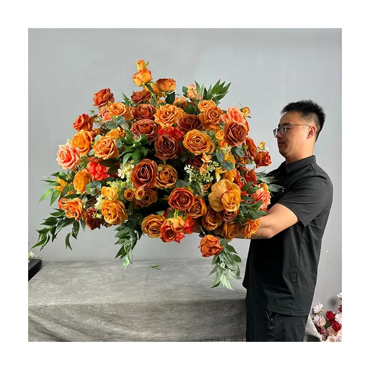 ROYETUM Decorazioni per matrimoni con fiori artificiali e arancione bruciato e bordeaux (centrotavola