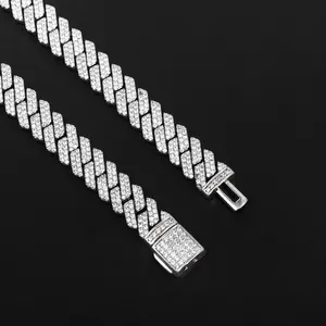 Wholesale Factory Price Cubic Zirconia Gold Plated Necklace Full Bling Diamond Cuban Link Chain for Wedding or Gift