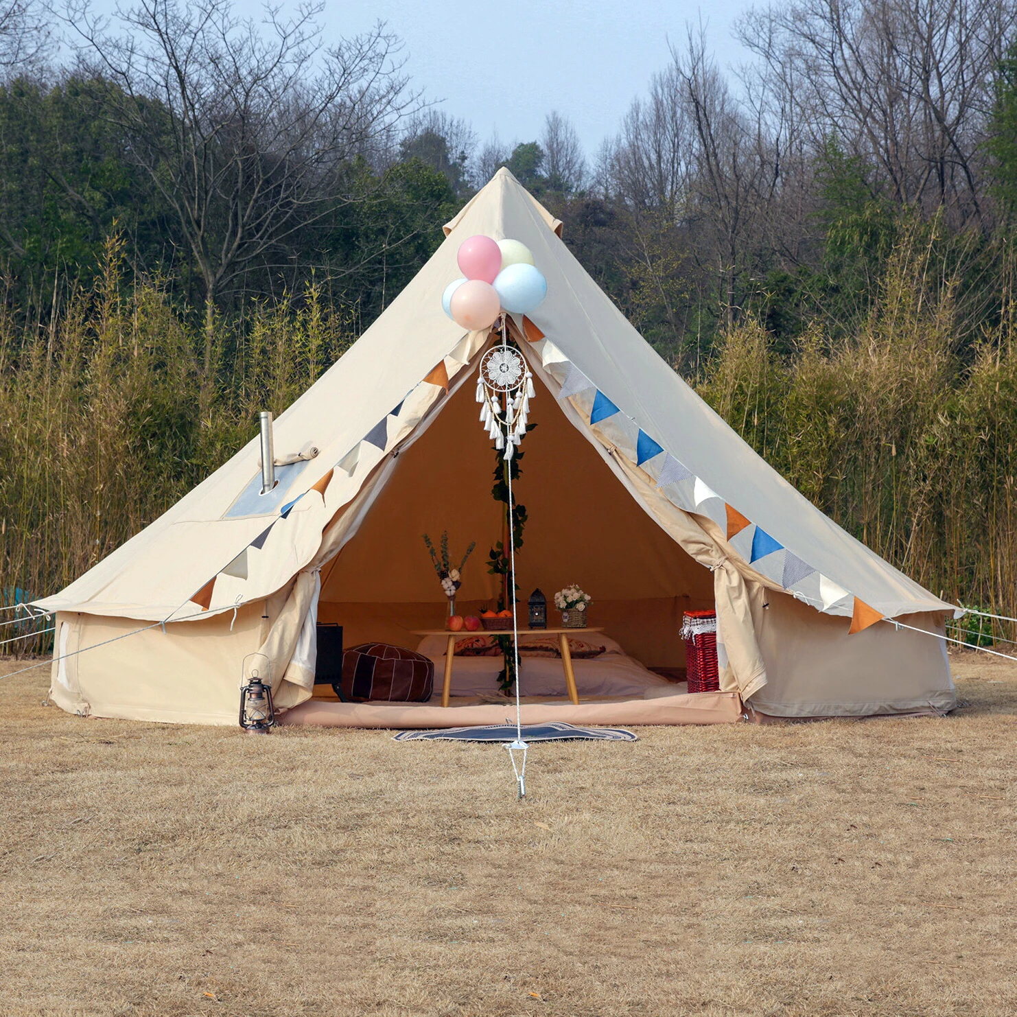 Waterproof Glamping Bell Tents 4m Yurt Tent Canvas Bell Fireproof Luxury Family Outdoor Camping