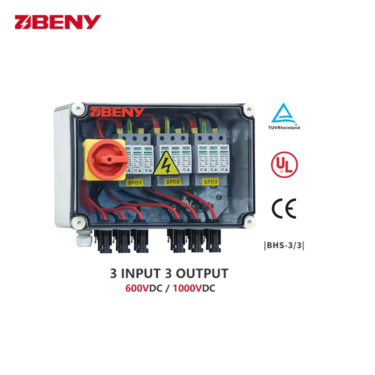 Beny New Pv Strings Dc Combiner Box 3 Input 3 Output Hot Sale for Solar Pv Safety