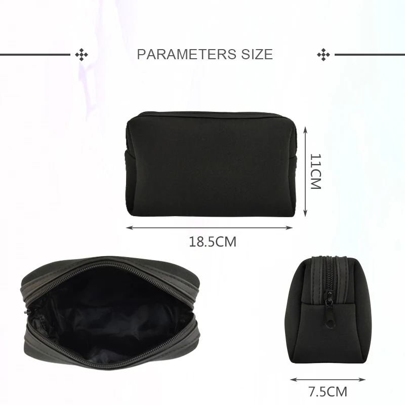 Custom Mini Toiletry Makeup Bag Light Soft Makeup Case Black Simple Travel Cosmetic Bag details