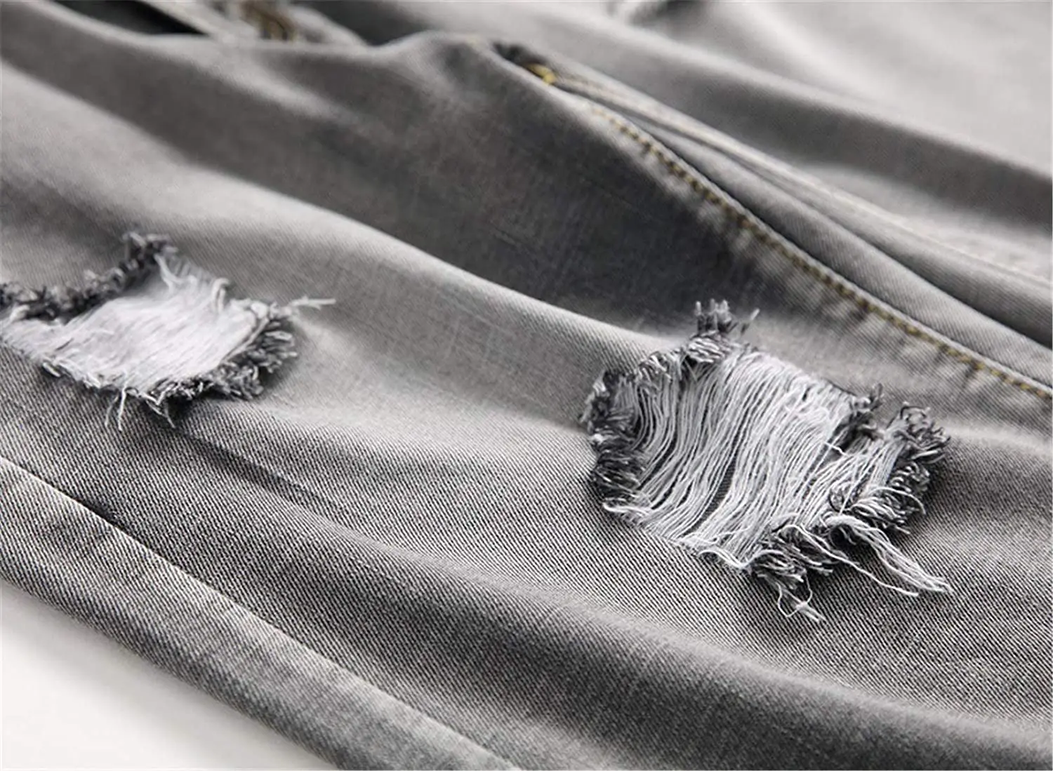 Ripped Gray Slim Fit Denim Shorts For Men Knee Length Men's grey Jeans Shorts260_voghion.com