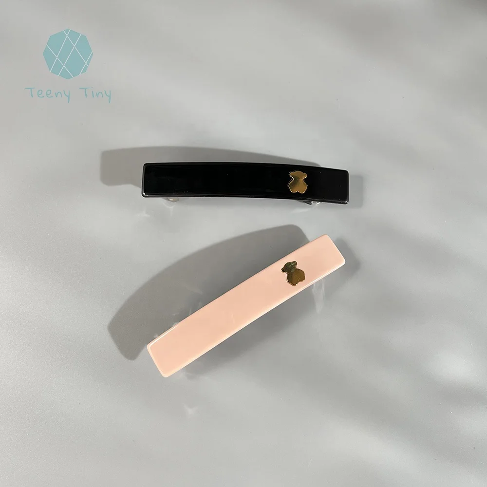 Teenytiny Средний прямоугольный французский стиль ацетатная заколка с металлическим медведем украшенный драгоценными камнями для волос