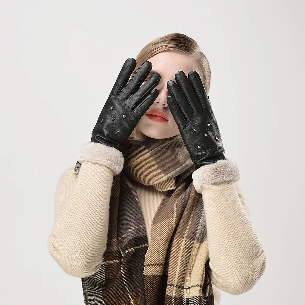 Kulanyane World хорошо известный бренд поставщик кожаные зимние перчатки черные меховые