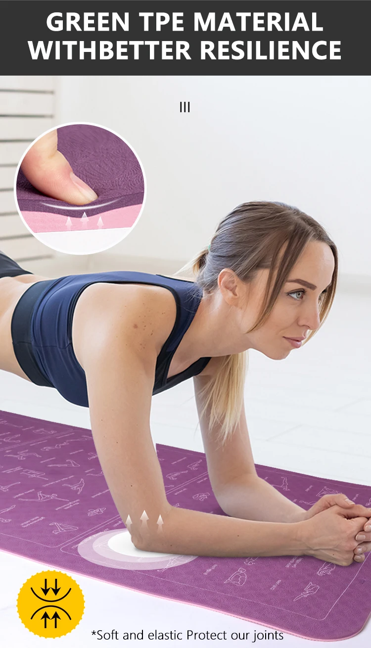 Instructional Yoga Mat With 75 Poses Printed - 6mm Thick, Non-Slip, Includes Carry Bag (68" X 24")