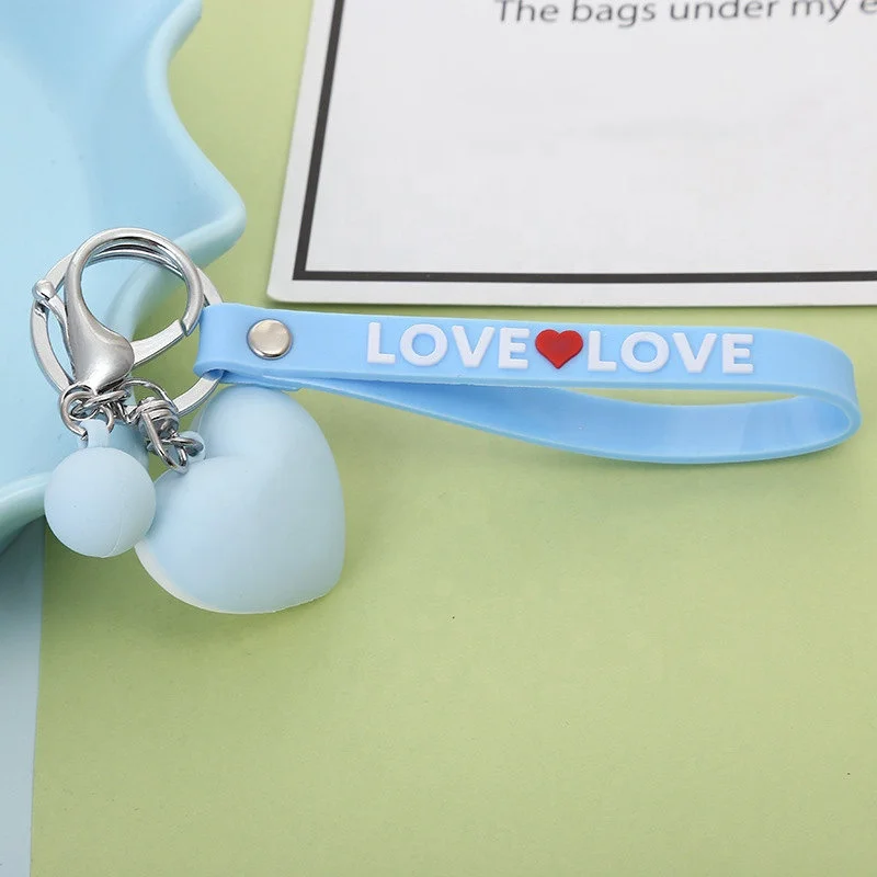 Colorful Rubber Key Chain Loving Soft Pvc Plastic Kpop Heart Cute Girl 3d Keychain