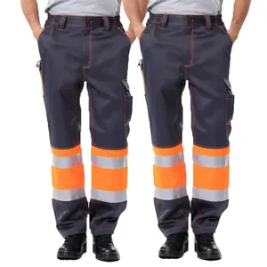 Polyester Cotton 8 Pockets Reflective Working Pants Wear-resistance Workshop Hi Vis  Safety Work Trousers Men