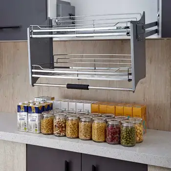 Kitchen Cabinet Pull-down Lift Basket Storage Spice Racks Wall Cabinet Up  and Down Vertical Lift Drawer Baskets 30/35/40*28*52CM - AliExpress