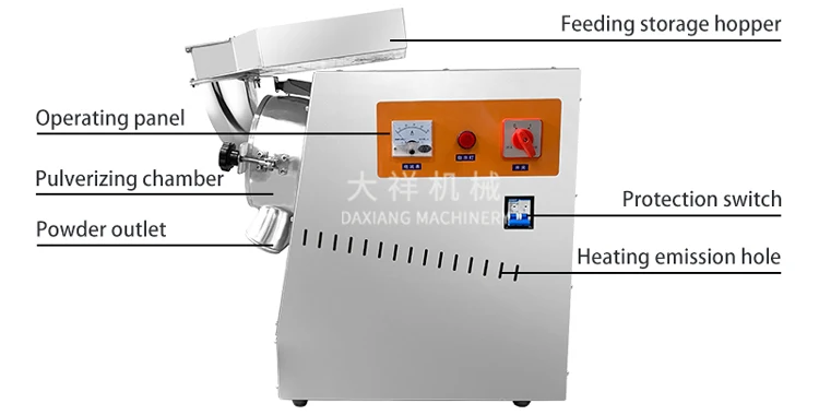 DX-20 Stainless Steel Hammer Mini Cocoa Sugar Rice Chilli Pulverizer Mill Maize Cassava Flour Powder Pepper Grinding Machine details