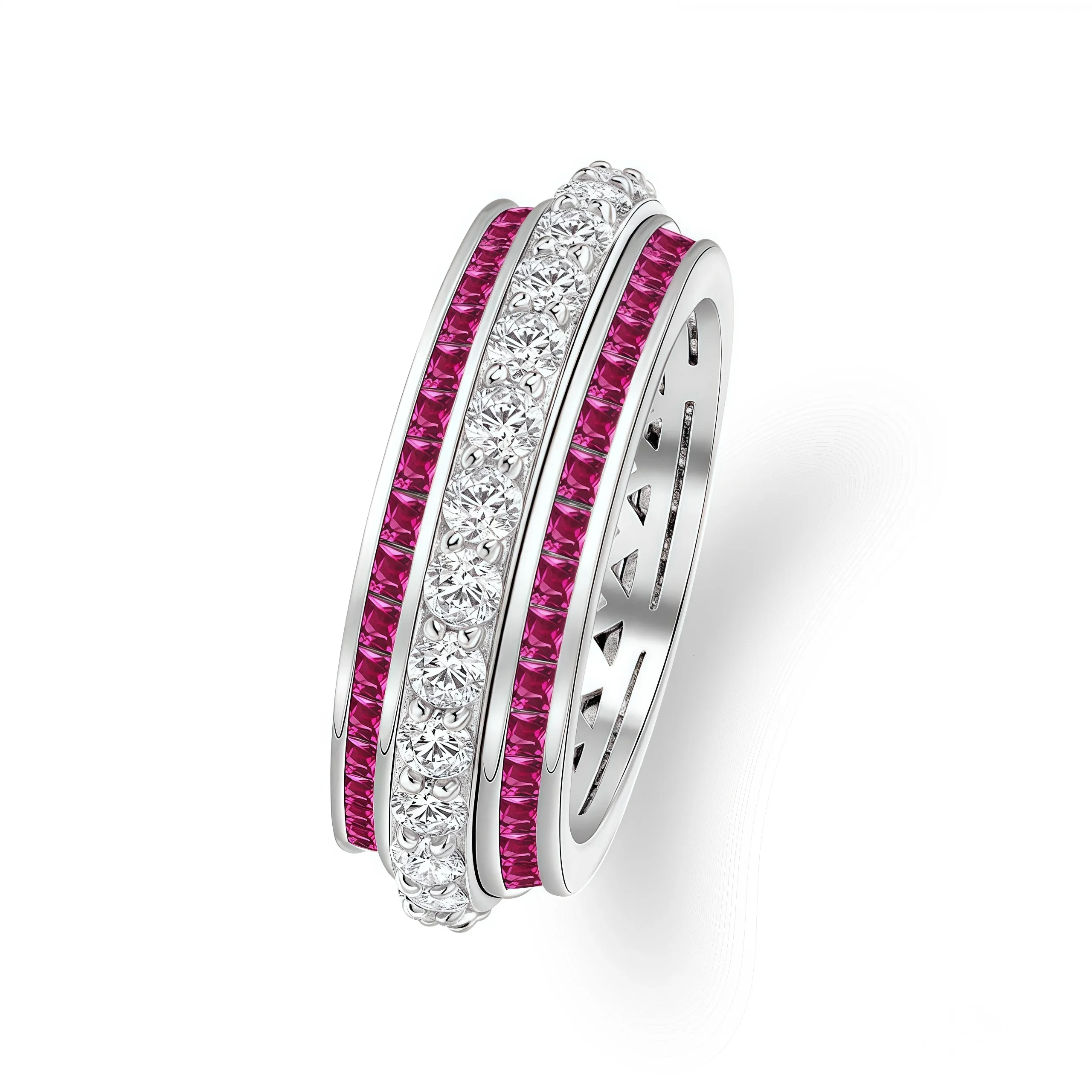 MUSHAN Jewelry Factory 925 Sterling Silver Round Ring Wedding Bands 1.5mm Rotatable High Carbon Diamond Fine Rings for Women