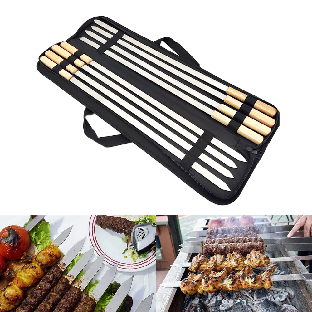 Stainless Steel Grilling Skewers Tools Set Barbecue Grill Tool Utensils BBQ Skewer for Koobideh/Persian/Armenian/Turkish Style