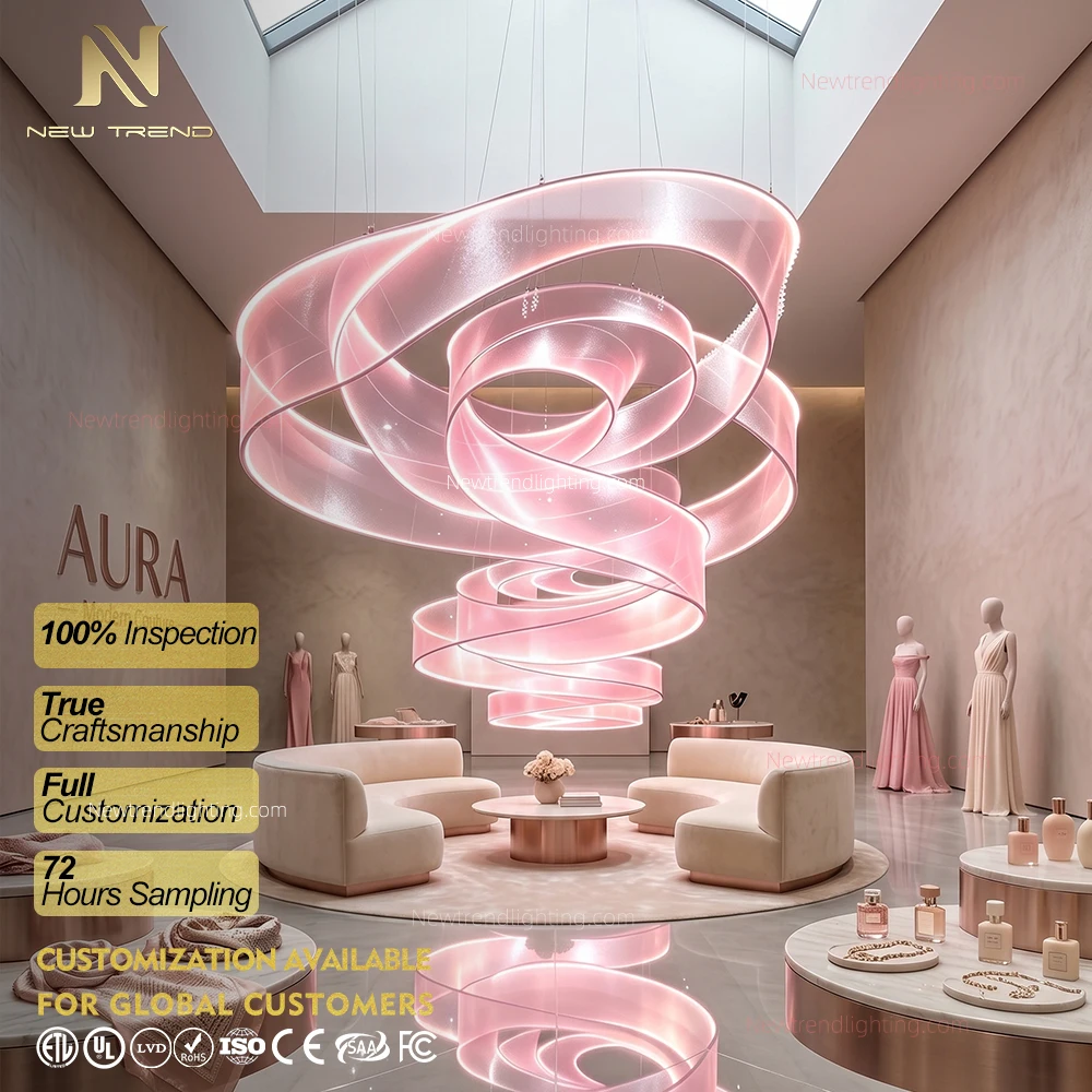 CPL-524 Bespoke Flowing Ribbon LED Chandelier – Sobrang Laki ng Sculptural Statement Lighting para sa Hotel Lobby at Atrium