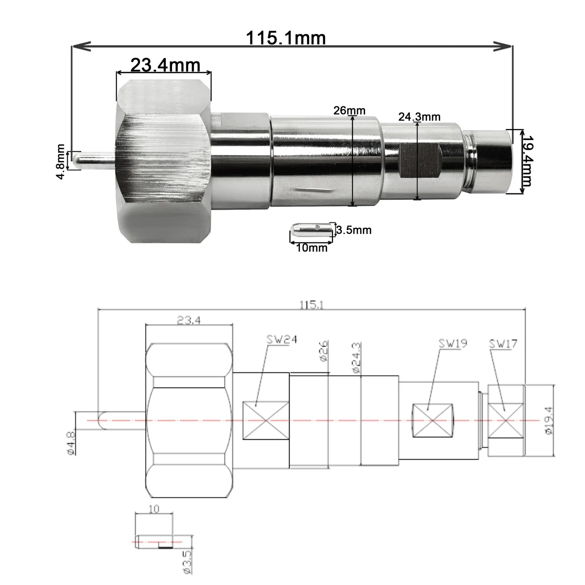 Silver Plated RF Connector LC Male Plug for RG393 Coaxial Cable