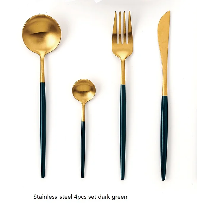 Popular Modern Luxury stainless steel fork and spoon dinner set for 12Pcs golden cutlery set dinnerware