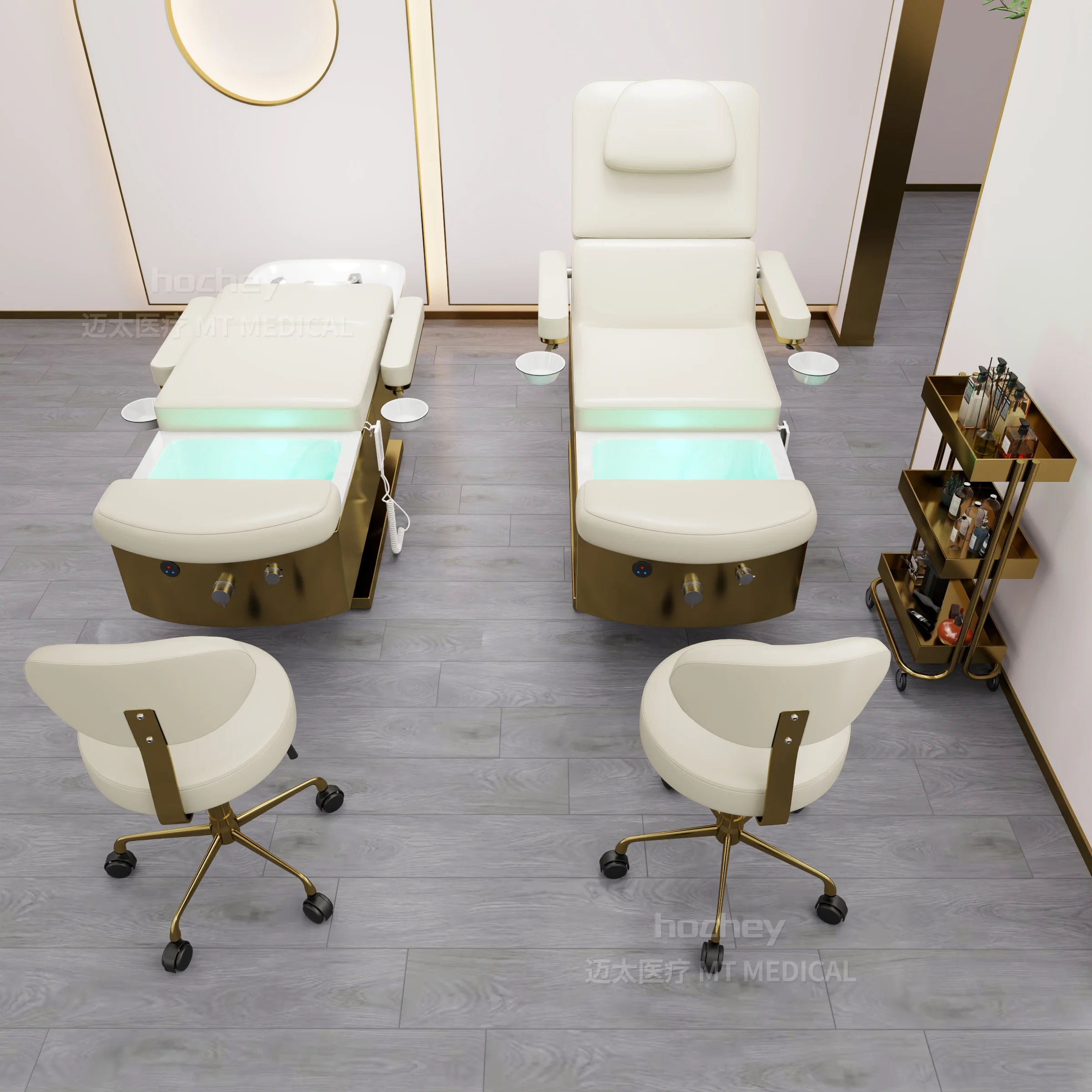 Hochey Beauty Salon Furnitures Bed Cosmetic Facial Electric Bed Table