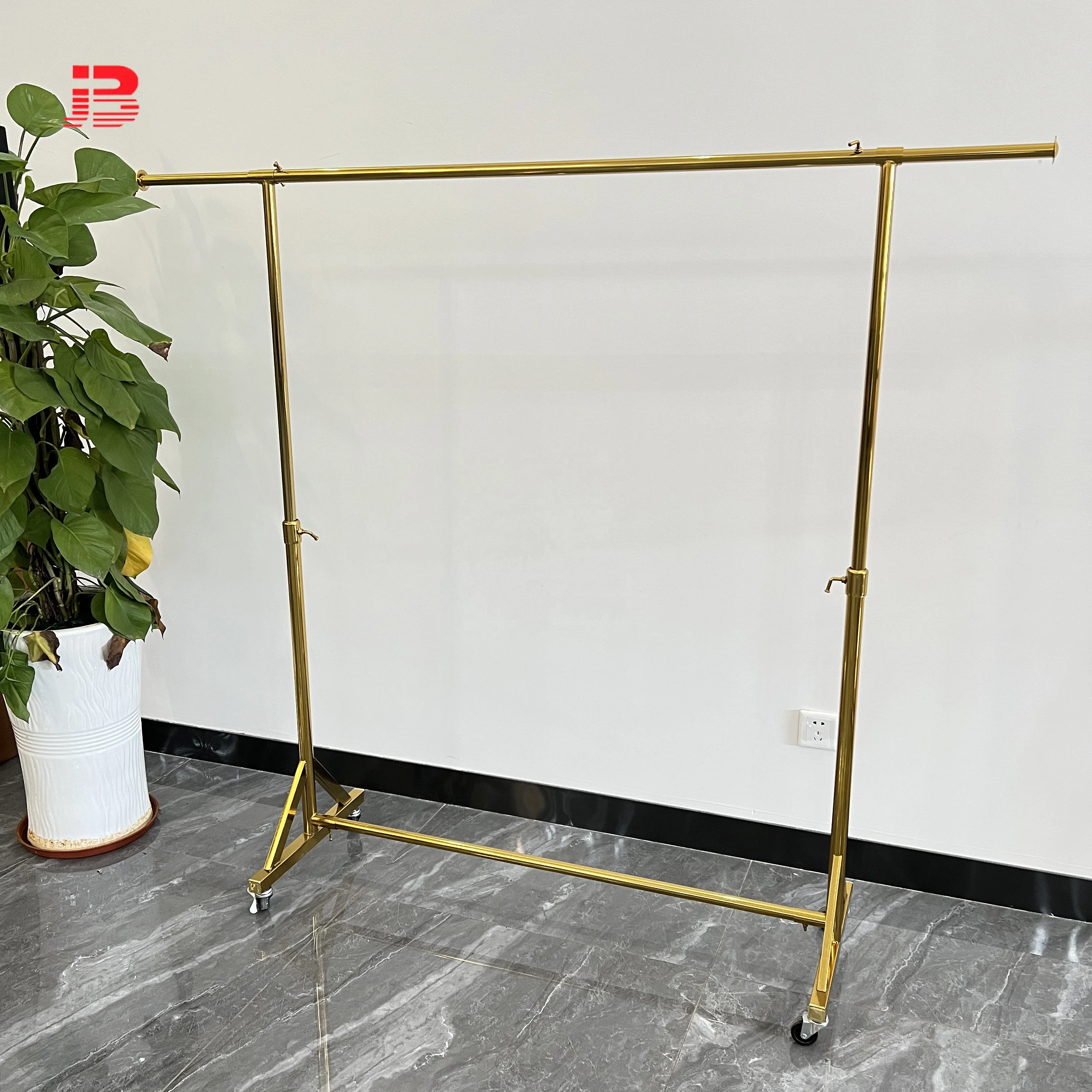 Metal clothing store display rack gold clothes hanging rack