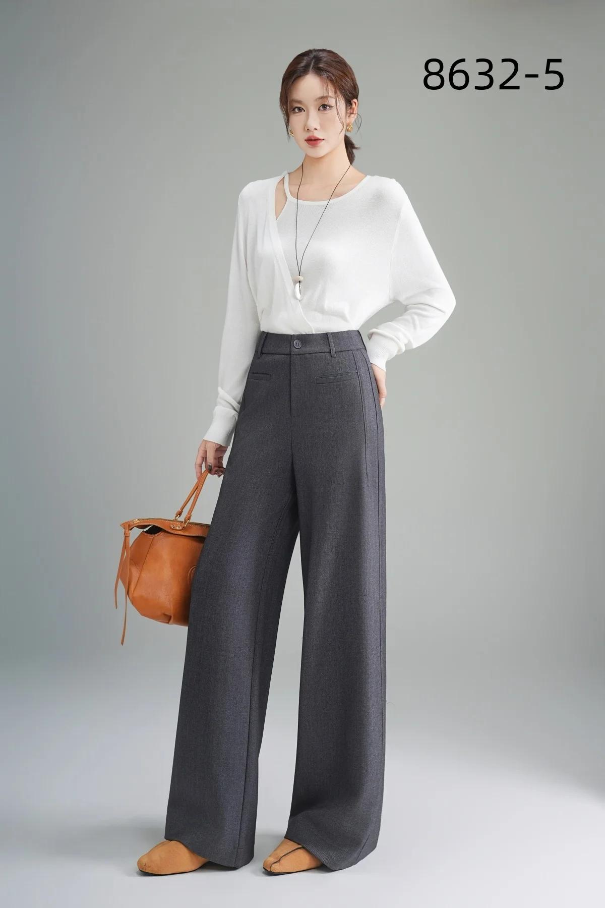 Women's Winter Casual Style Loose Straight-Cut Wide-Leg Trousers Solid Color High Waist Zipper Fly Anti-Wrinkle Long Pants