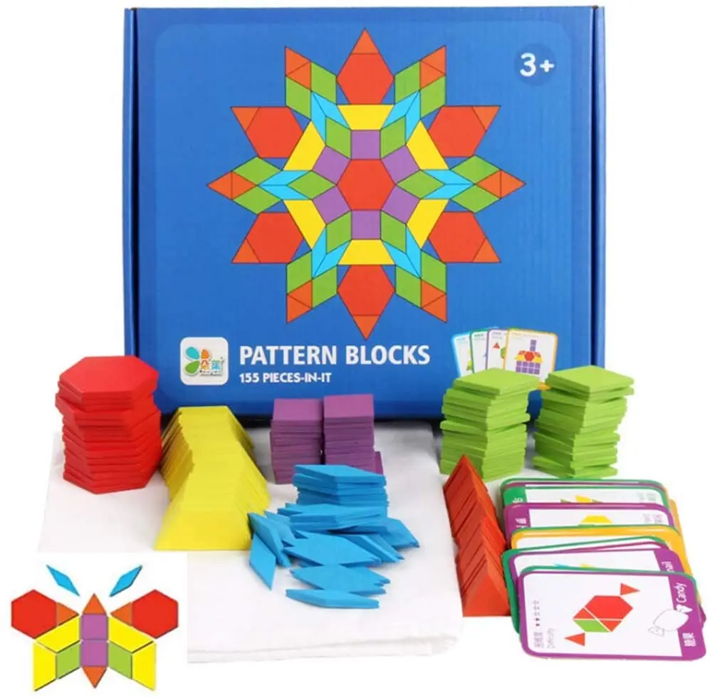 Kids 155pcs Creative Wooden Pattern Blocks Pattern Block Shapes Pattern Blocks