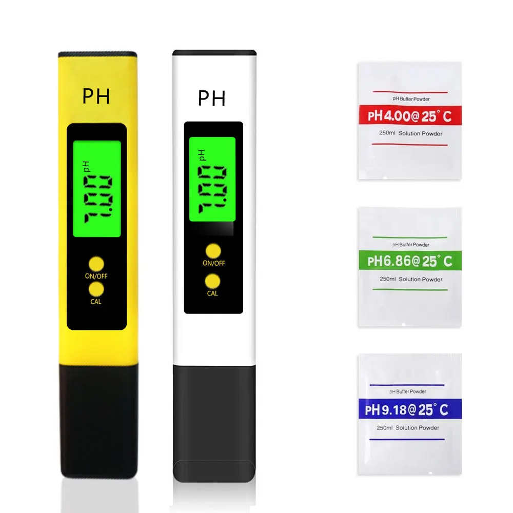 bolígrafo de Prueba Tipo medidor de acidez. Detector de Valor de pH Digital Facethroughly Amarillo botón Tipo PH 
