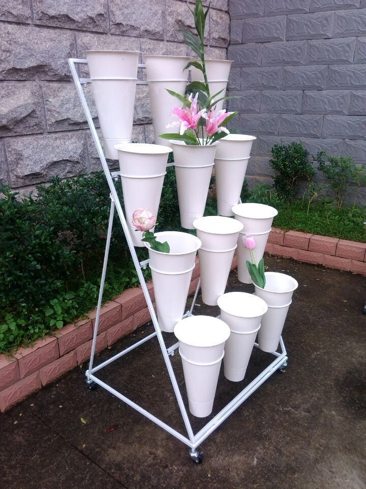 Flower Display Stand Metal with Black or White Buckets Flower Display Stand