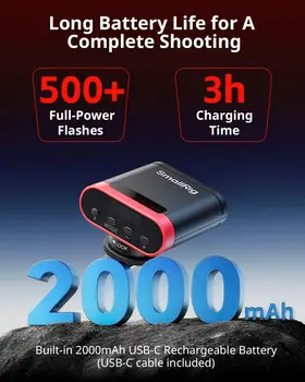 For SmallRig RS20 Mini Camera Flash Speedlite for Canon for Sony GN12 2000mAh Battery OLED 8 Levels 500 Full-Power Flashes/1.8s detail image