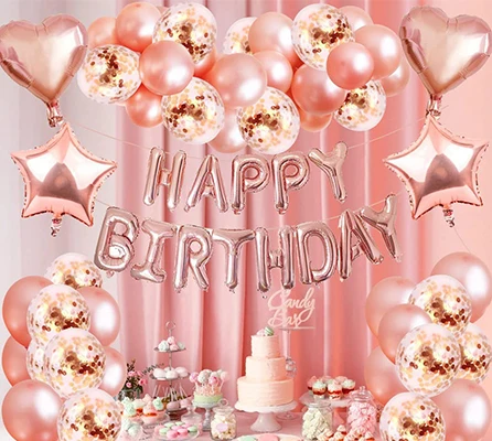 Rose Gold Happy Birthday For Women Girls Party Decoration Banner Happy ...