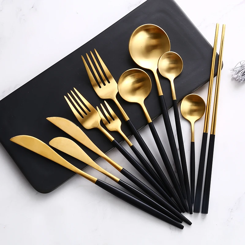 Mate Black Gold Cutlery Set - Elegant Wedding Flatware