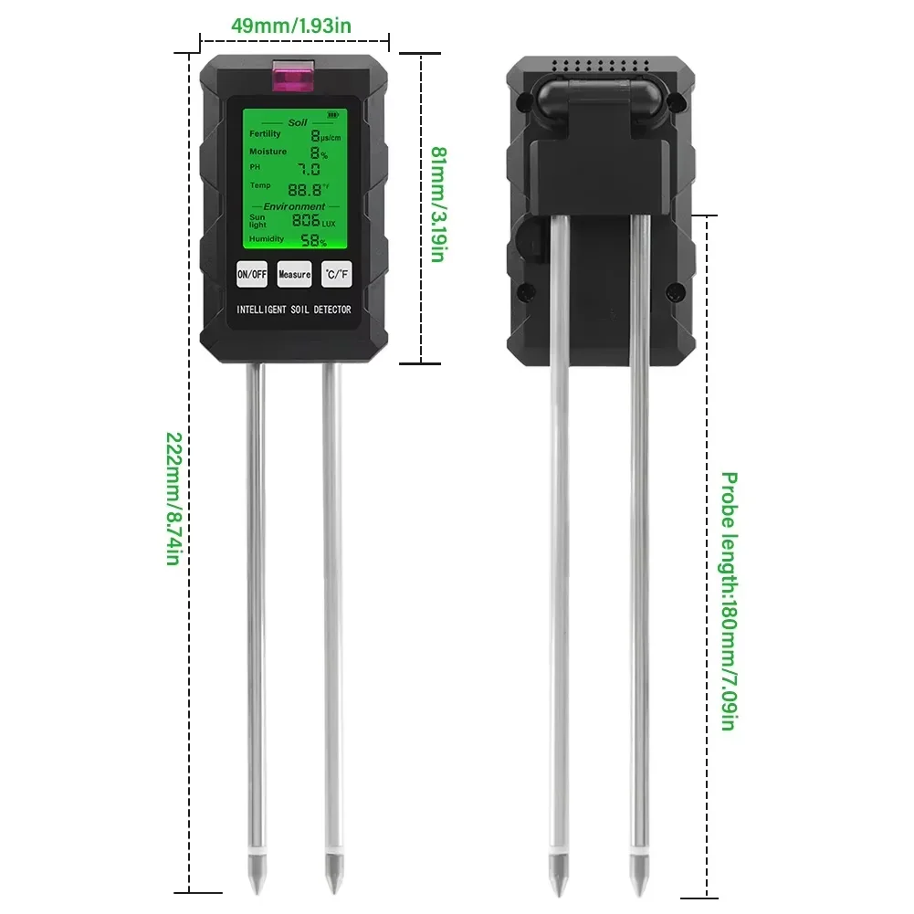 INF Bodemmeter licht, luchtvochtigheid, pH-waarde meter grond