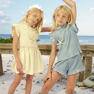 Custom Logo Summer Plain Dyed Child Girls Sleeveless Sweater Ruffles Tank Tops Slim Fit Vest with Bow