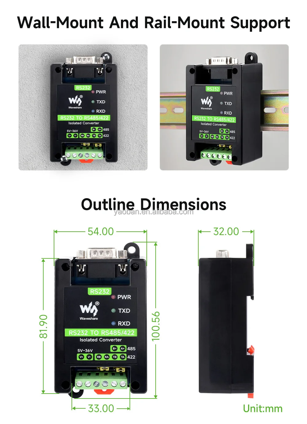 Waveshare Rs232 To Rs485/422 Active Digital Isolated Converter,Onboard ...