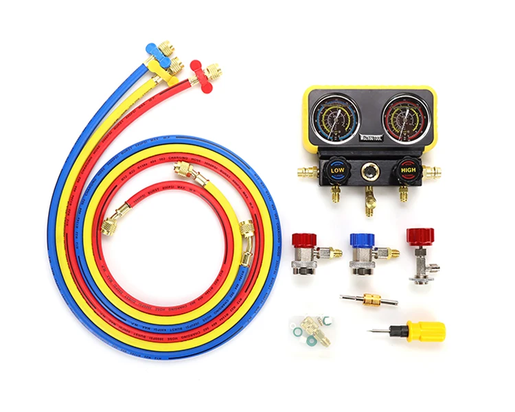 R410A AC Refrigerant Charging Hose Kit With Low Pressure Gauge - Includes Mini Split Adapter & R134A Tank Adapter - 59\" Hose For HVAC Repair