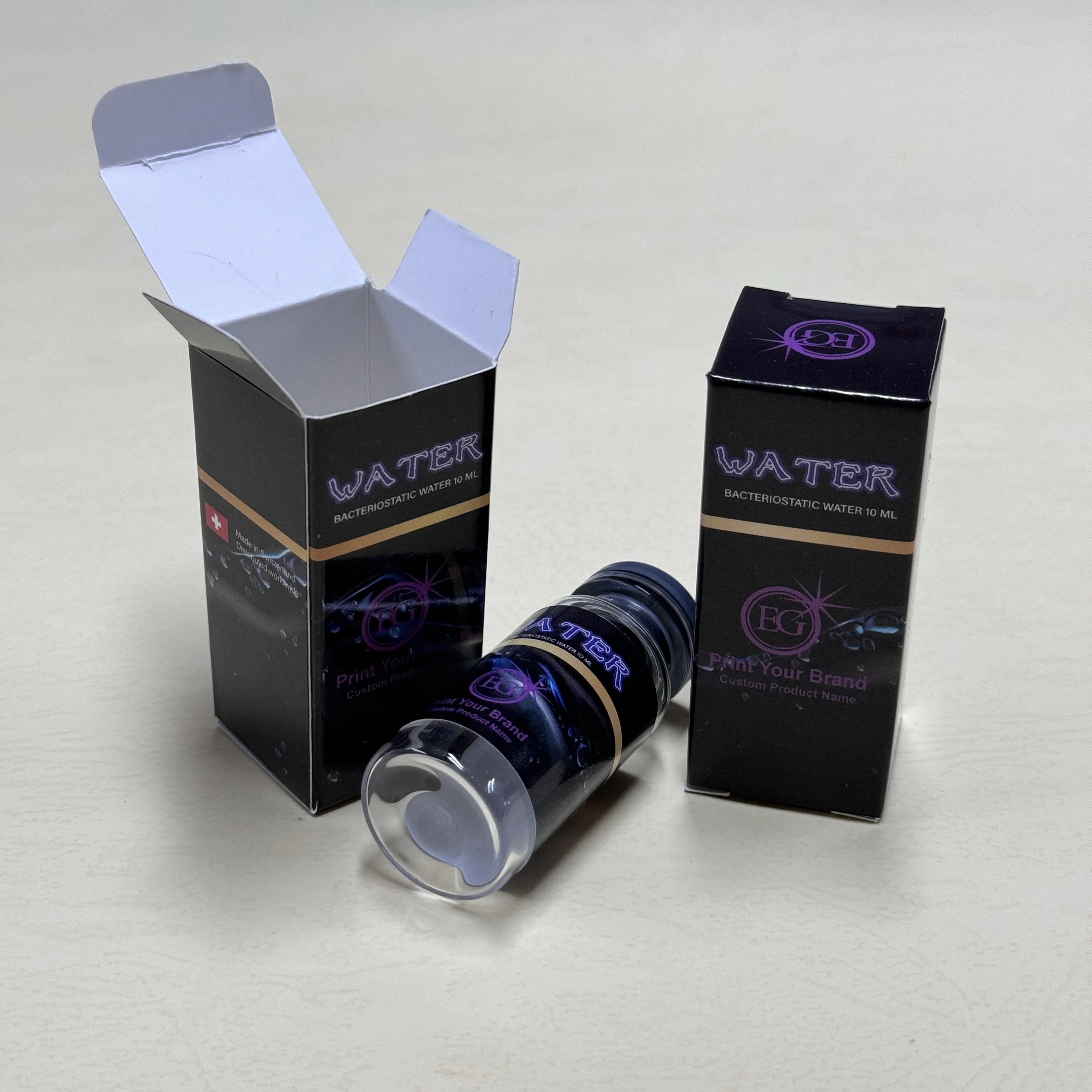 Custom Printing Black Bacwater 10mL Vial Packaging Label and Box Injecta Bletest C TestoE 250mg Hologram Box with Label