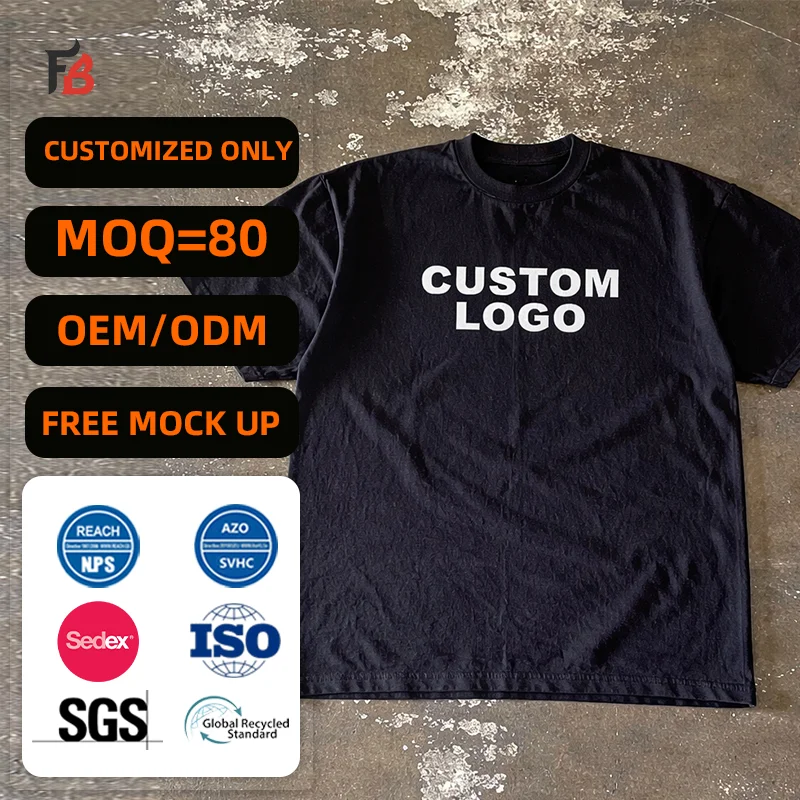 Wholesale Custom 280G 100% Cotton O-neck Heavyweight Printed Tshirt Hip Hop Oversized Boxy Fit Men's T Shirt