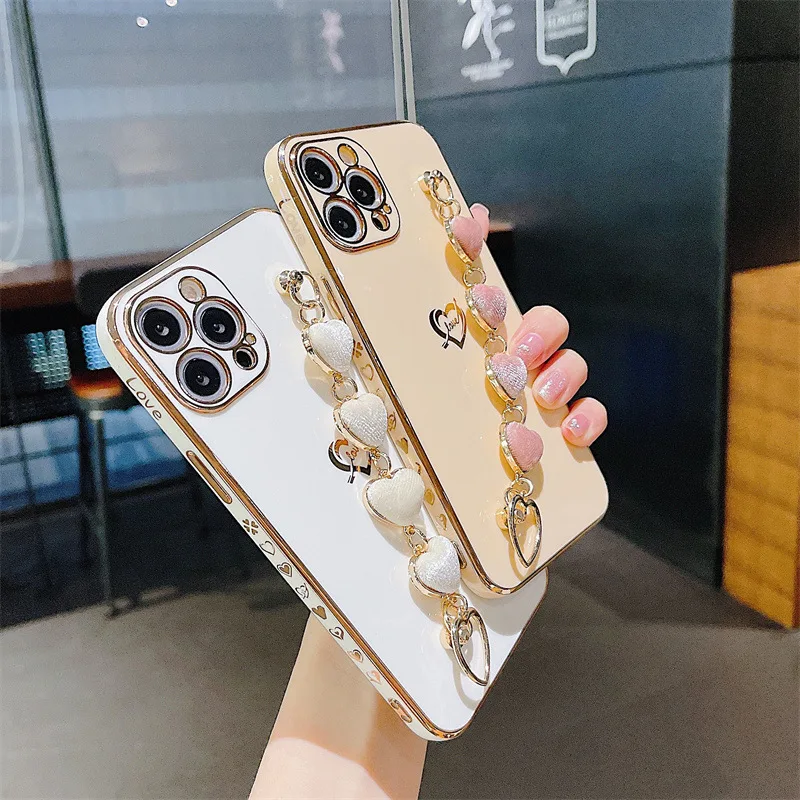 Laudtec Electroplated Bumper Back Cover Heart Wristband Plating Cell Phone Case For IPhone 13 Pro Max 12 Mini 11 XS XR details