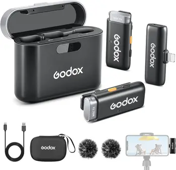 GODOX WES1 Kit2 Wireless Lavalier Microphone for IPhone/Lightning, 8H Battery Life, Dual Channel 2.4G Wireless Mic