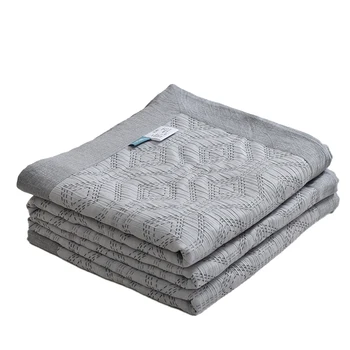 Cool Comfort Cotton Natural Fiber Plaid Half-Moon Fringe Jersey Throws Traditional Grey Hotel Bath Lounge and Sofa Blankets