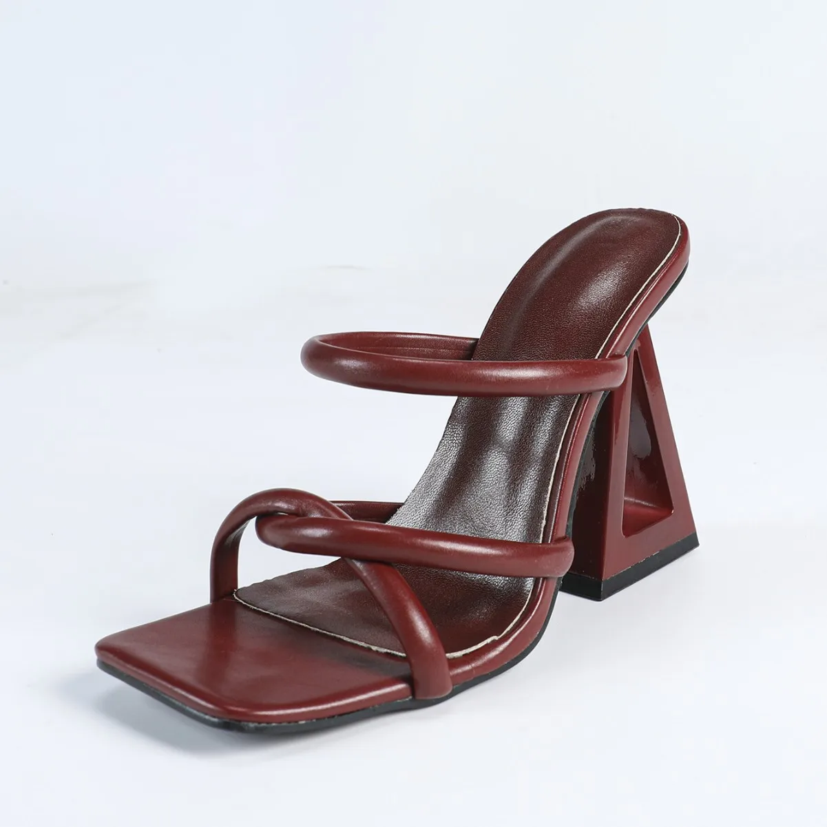 SHIKOL Burgundy Heels for Ladies Cross Strap Square Toe Mules Heeled  Sandals Women Slides Fashion Party Shoes Exotic High Heels