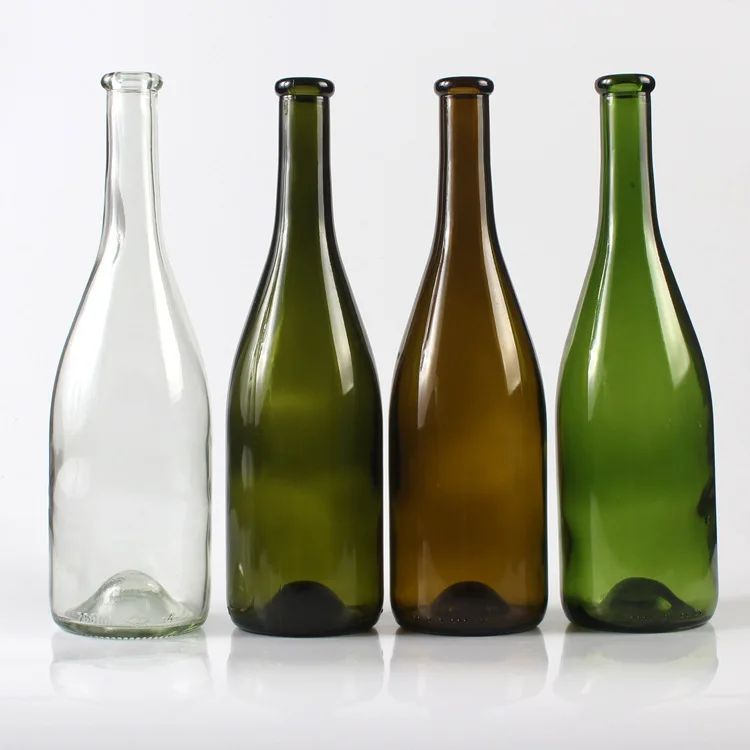 Customized Transparent Green Empty 750ml Wine champagne Glass Brown Beverage Juice Bottle with Anti Proof Alum Cap Wholesale