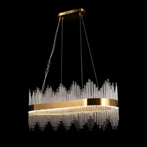 Hot Sale Minimalist Glass Iron Rectangular LED Pendant Light for Living Room