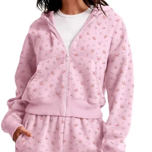 Custom Printed Casual Hoodie Zip up Rib Hem Long Sleeve Cardigan Shorts Plus Size Tracksuit Women